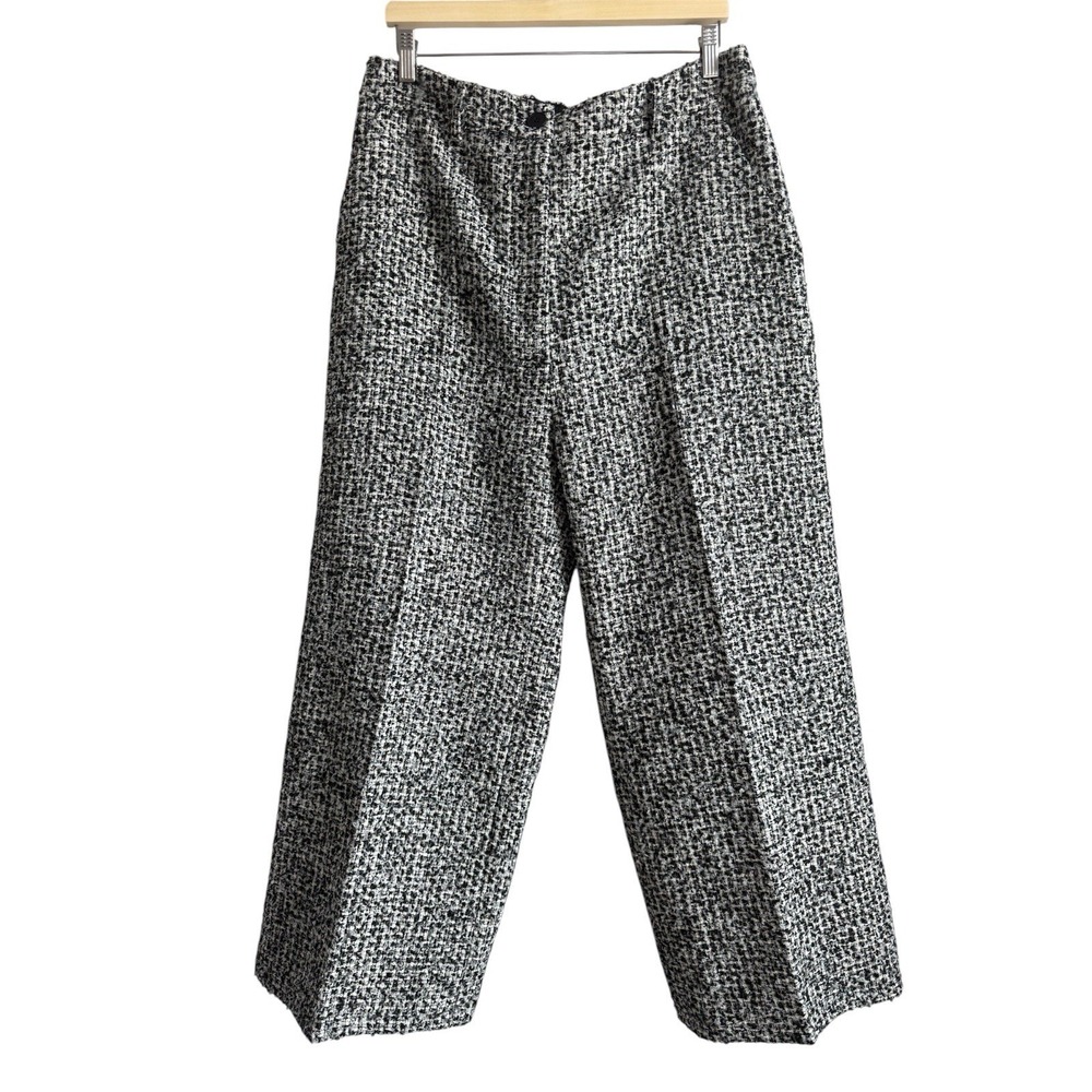 Stylewe Womens Tweed Wide Leg Dress Ankle Pants Size XL Black Gray NEW Boho Chic